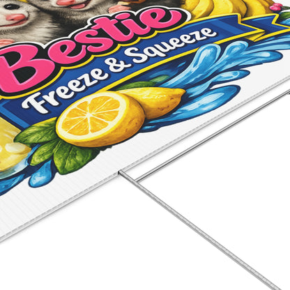 Lawn Sign — "Bestie Freeze & Squeeze" Cute Opossum Lemonade Stand Yard Sign